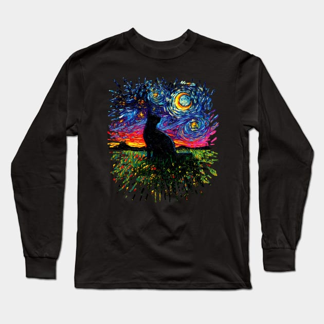 Black Cat Night (Splash Version) Long Sleeve T-Shirt by sagittariusgallery